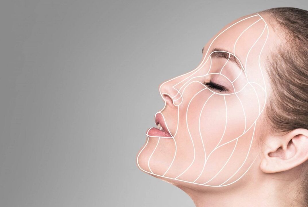 liñas de masaxe facial para o rexuvenecemento da pel
